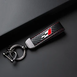 Premium Leather & Carbon Fiber Race Flag Keychain with Emblem Design (Red)