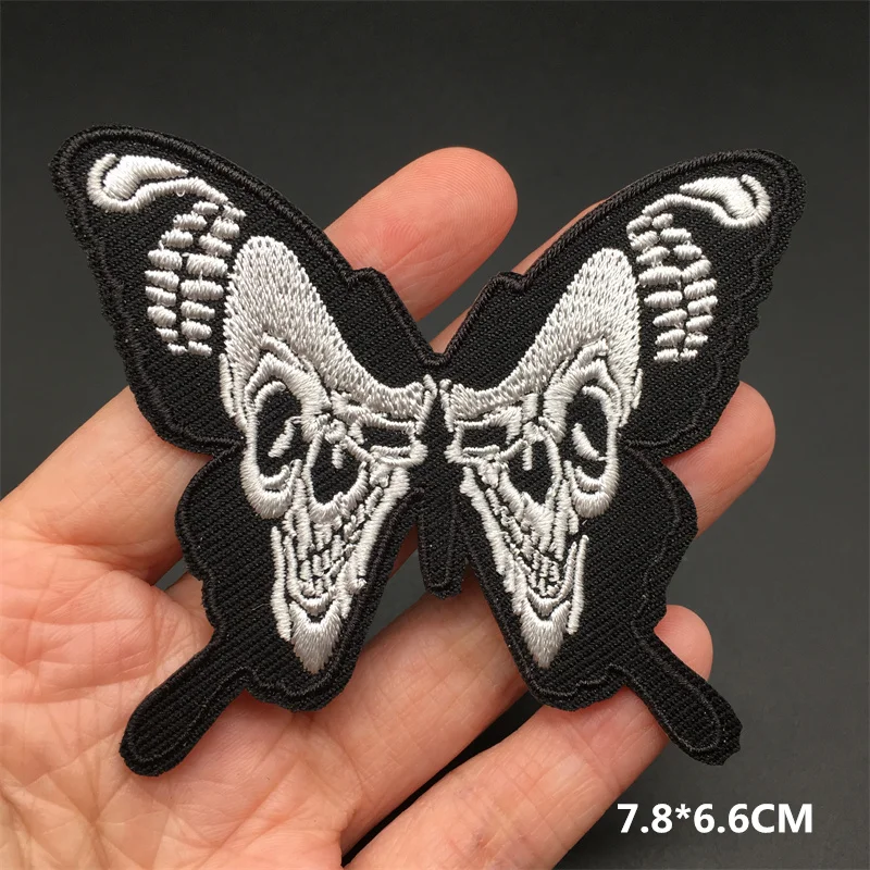 Punk-Style Black & White Embroidered Thermoadhesive Jacket Patches
