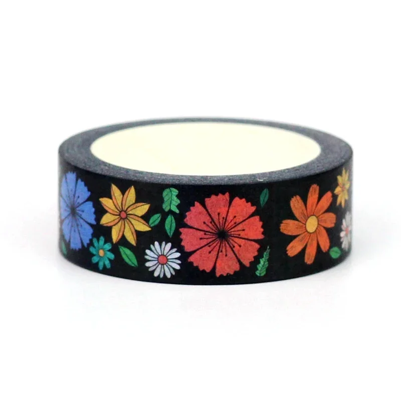 NEW 1PC 10M Decor Dark Blooming Flowers Washi Tape for Scrapbooking Journaling Adhesive DIY Masking Tape Cute Stationery 2