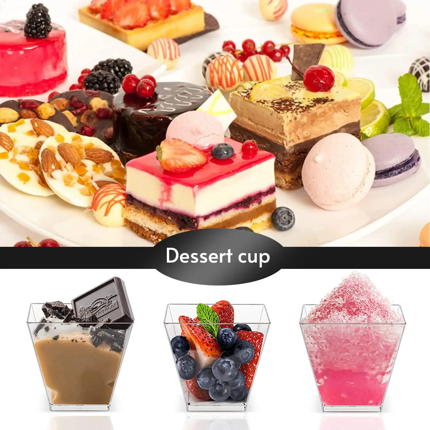12pcs 일회용 플라스틱 무스 컵 클리어 사다리 스퀘어 푸딩 젤리 컵 엄밀한 디저트 스탠드 요구르트 항공 컵 150/200ml
