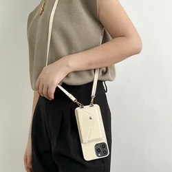 Elegant Leather Crossbody Wallet Phone Case with Lanyard and Card Holder - iPhone 15 (Beige)