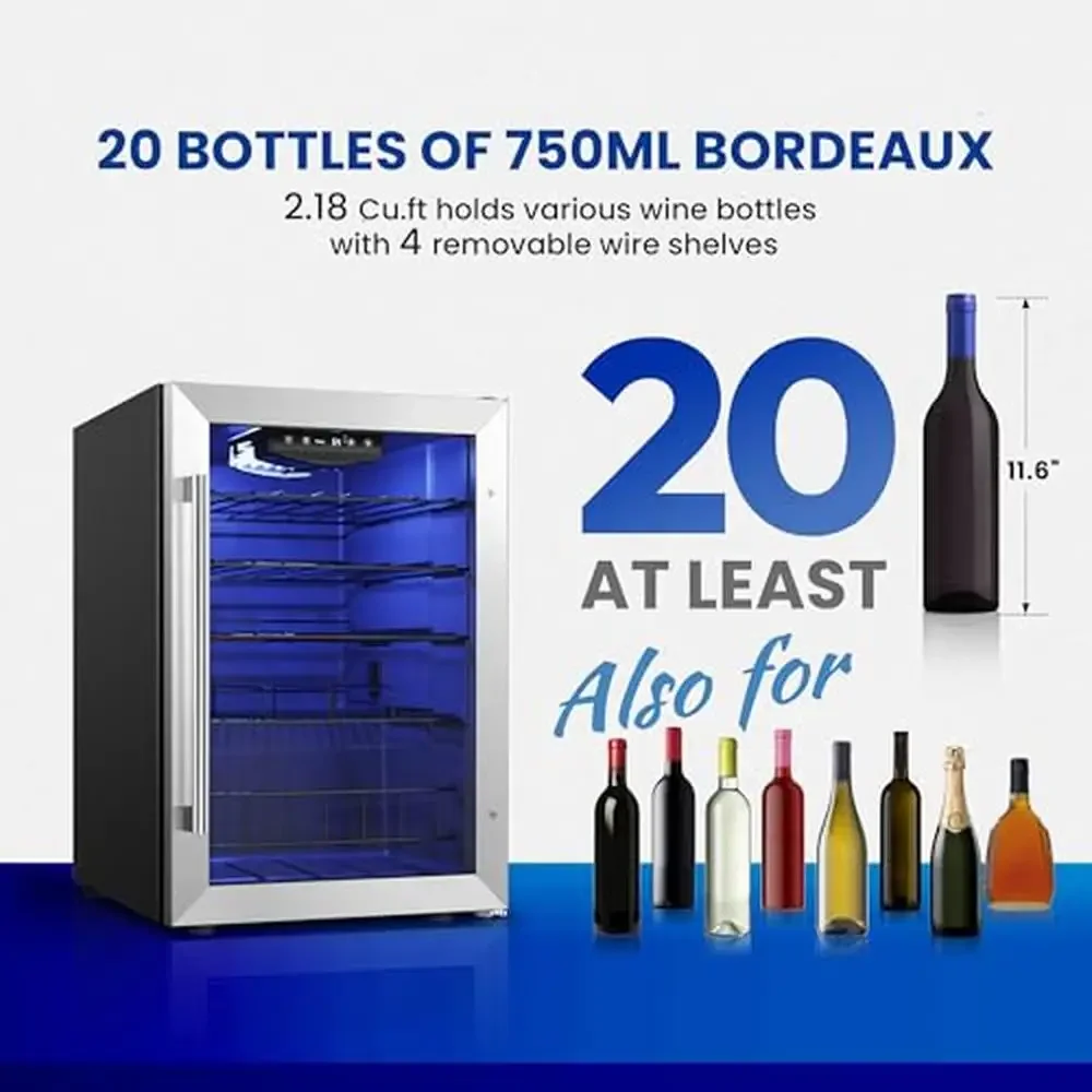 20 Bottle Wine Fridge Cooler 38-65℉ Glass Door Under Counter Freestanding Eco-friendly -Free Wine Refrigerator Dual Design Dorm 2