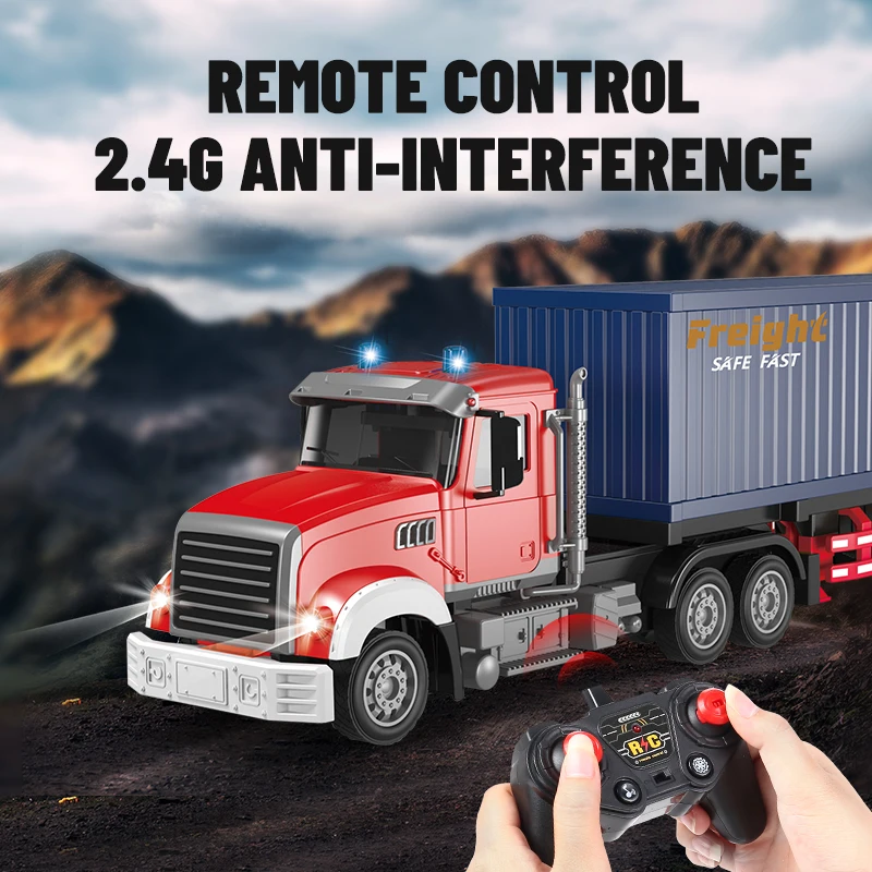 RC Car Big 1/12 1/24 9ch 6ch Remote Control Oil Tank Truck Electronic Simulation Trailer LED RC Container Truck Rechargeable