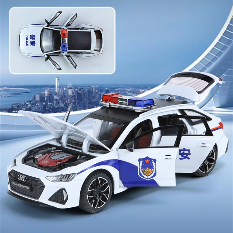 1/24 Audi RS6 Avant Station Wagon Alloy Car Model Diecasts Metal Toy Police Vehicles Car Model Simulation Sound Light Kids Gifts