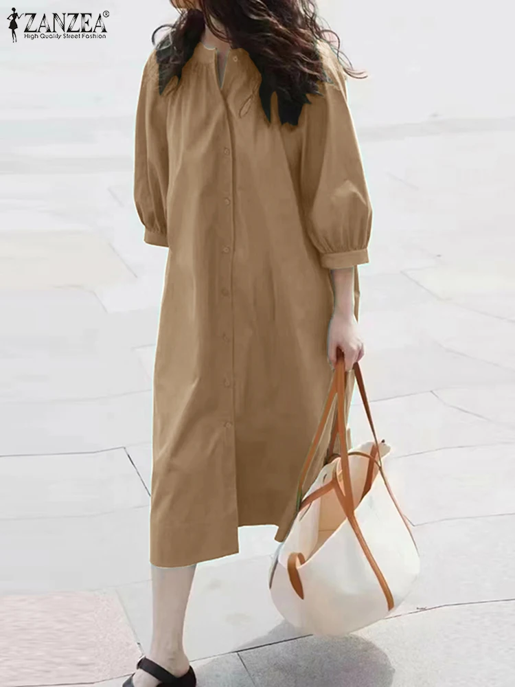 

ZANZEA Women 3/4 Sleeve Solid Shirt Dress Fashion Autumn Sundress Casual Loose Work Holiday Vestidos Robe Femme Loose Dresses