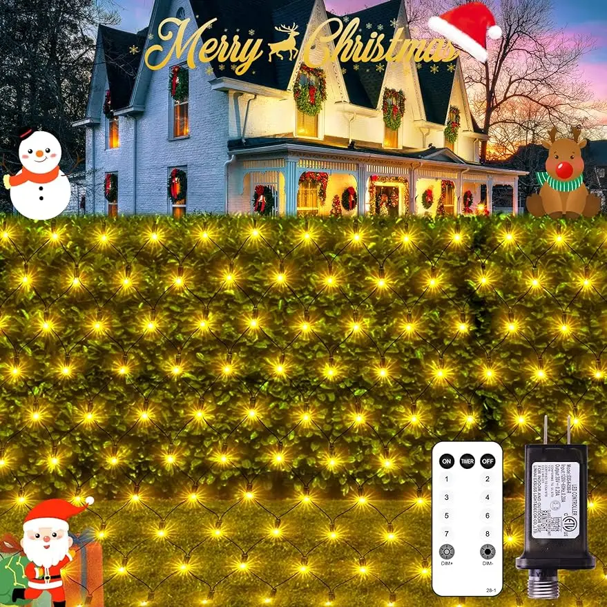 防水屋外クリスマスネットライト、リモート付き接続可能メッシュライト、360-led、12フィートx5フィート