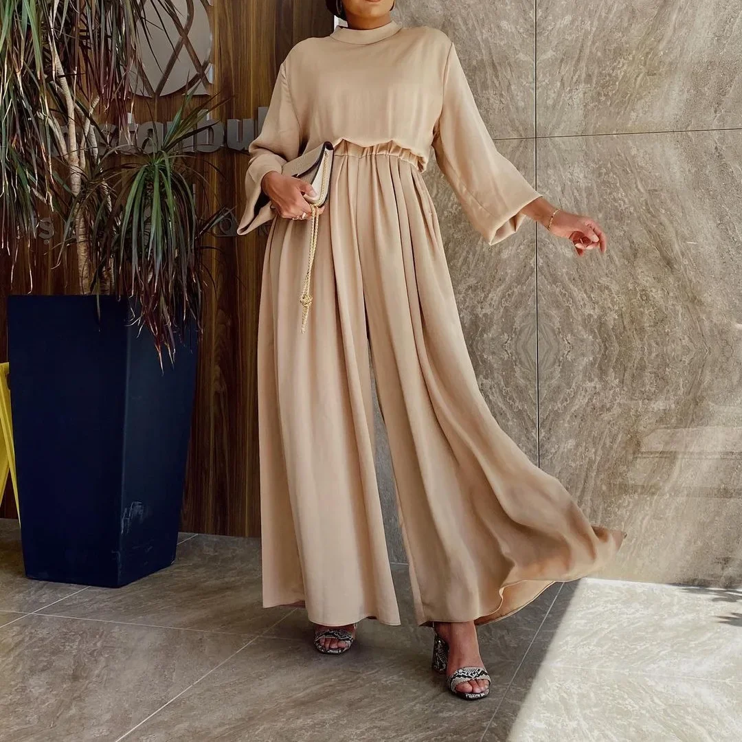 

Ramadan Satin Abaya Dubai Muslim Sets Matching Suit Jumpsuit Dress Turkey Indian Islam Clothing Summer African Dresses for Women