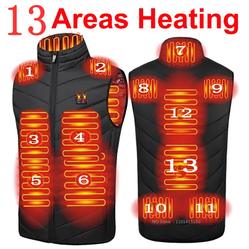

13 Areas Heated Jacket Fashion Men Women Coat Intelligent USB Electric Heating Thermal Warm Clothes Winter Heated Vest Plussize