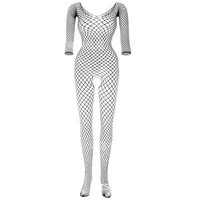 Frauen sexy Fisch netz hohl Body stocking sehen durch Langarm Babydoll Kleid offenen Schritt Ganzkörper Dessous ein Stück Baby dolls 5