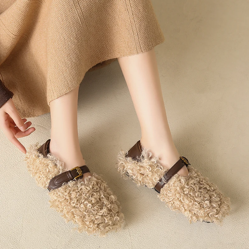 Women's Winter Plush Slip-On Flats Shoes Casual Dress Shoes Comfortable Memory Foam Warm Plush Lining Ballet Flat Shoes for Lady 3