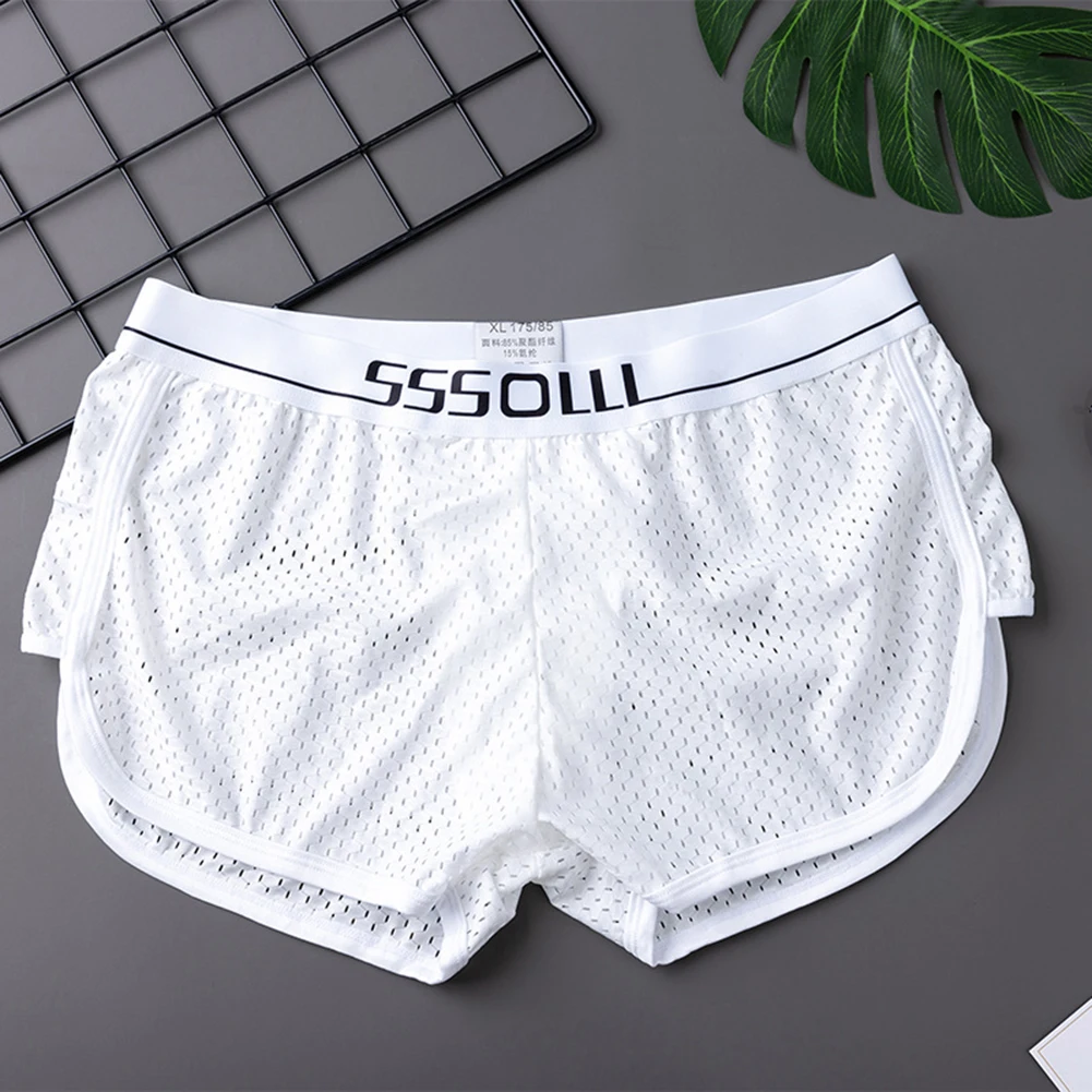 Sexy Men Ice Silk Seamless Breathable Boxer Briefs Fine Mesh Perspective Shorts Underwear Pouch Underpants Casual Loose Panties