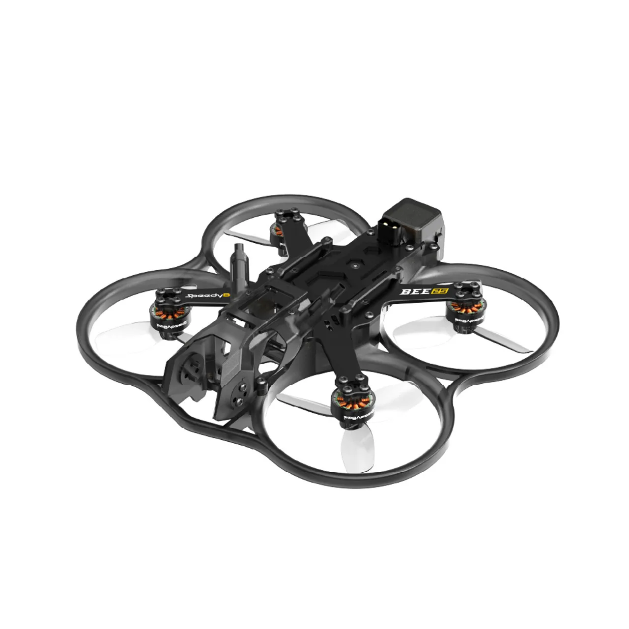 Drone FPV Bee25 Cinewhoop posé sur une table, montrant son design compact idéal pour le vol immersif.