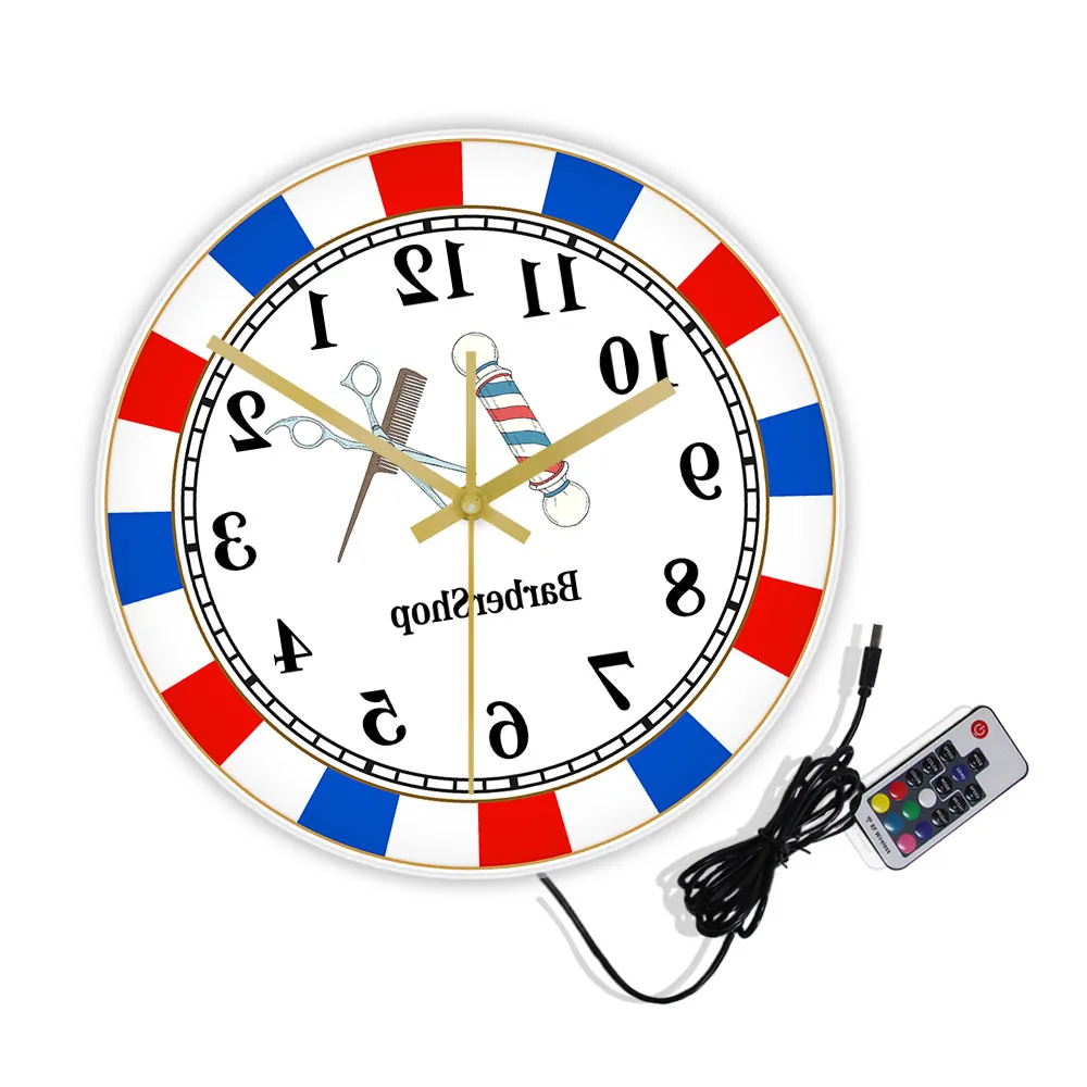 Reverse Mirror Barber Shop Wall Clock Hairstylist Business Decor Hair Salon Backwards Running Wall Watch Counterclockwise Clock