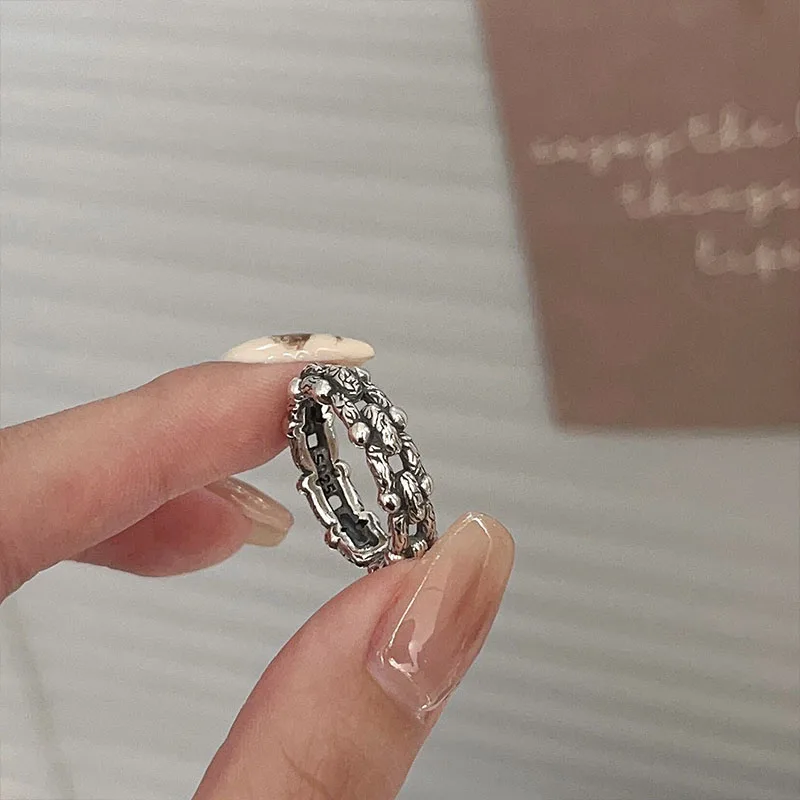 Horseshoe Buckle Ring Retro Personality Opening Versatile S925 Sterling Silver Universal Index Finger Ring for Men and Women