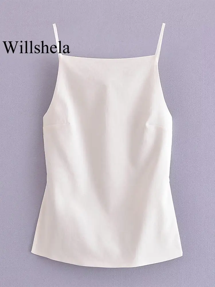 Willshela-Camisole à lacets dos nu pour femme, bretelles fines, col carré, vintage, monochromatique, chic, mode féminine, dame, Y