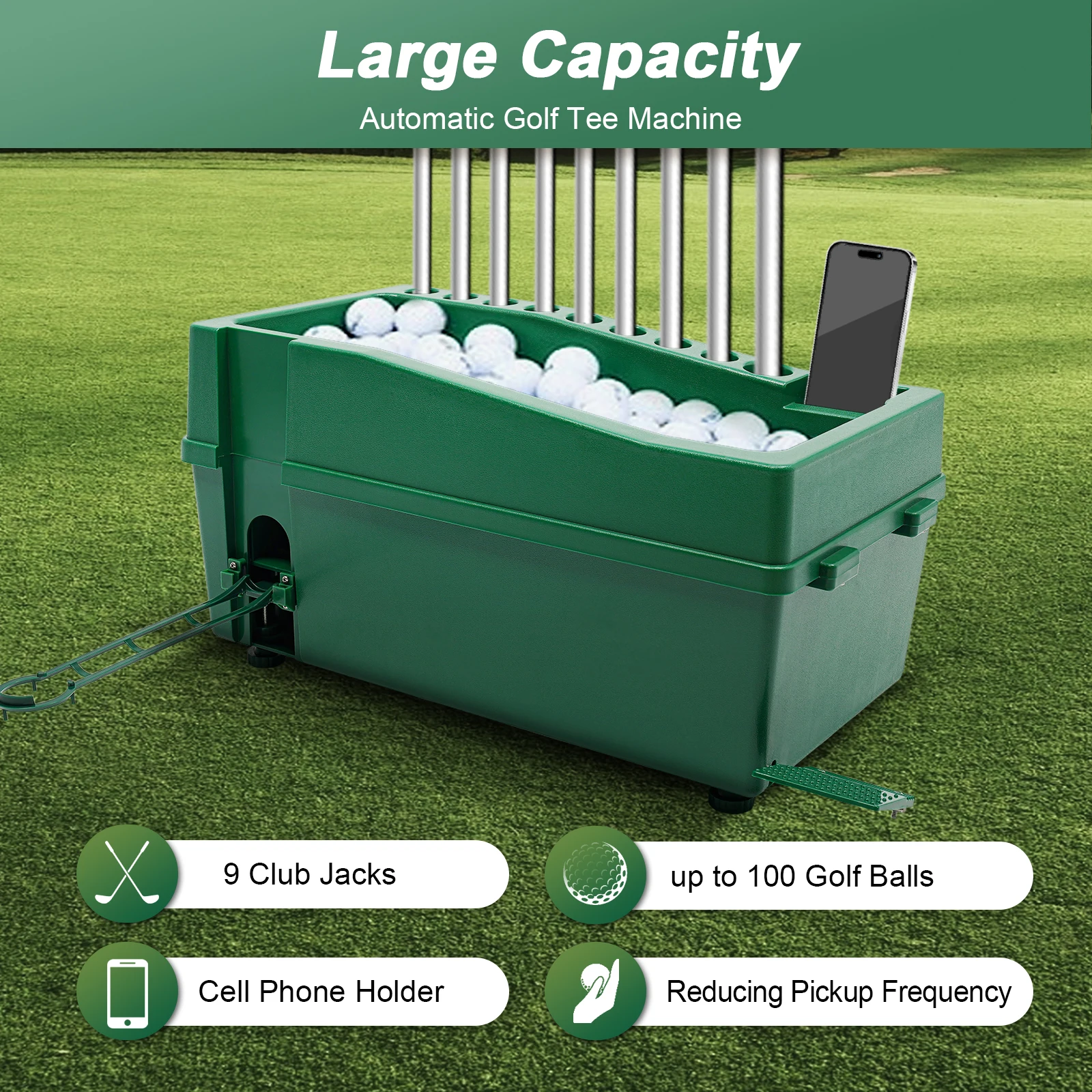Automatic Golf Tee Machine, Golf Ball Dispenser 100 Golf Balls Automatic Golf Ball Tee Up Machine Golf Ball Pitching Machine 3