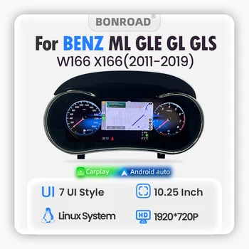 Panel de Instrumentos Digital LCD Inalámbrico CarPlay BONROAD con Linux 1920*720P, Android Auto para Benz ML GLE W166 GL GLE X116 2011-2019, Velocímetro, Navegación, Compatible con HDMI 1