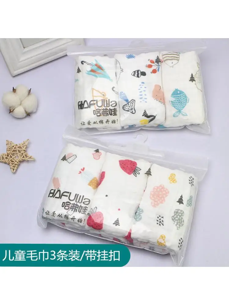 

3pcs Many Cartoon Pattern Baby Towels Children Six Layers Combed Cotton Gauze Washed Towel Belt Buckle 30*50CM