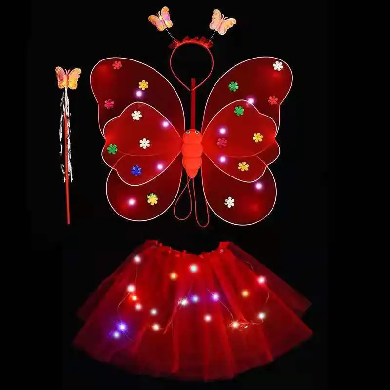 4Pcs Fairy Wing Girls Angel LED Butterfly Wing Glowing Light Up Headband Cosplay Props Angel Wings For Kids Birthday Gifts anime cosplay props,anime cosplay wings