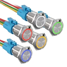  APIELE 5PCS 16/19/22mm Push Button Switch Metal Waterproof Latching/Momentary LED Light Car Engine Power Switch Blue Red 