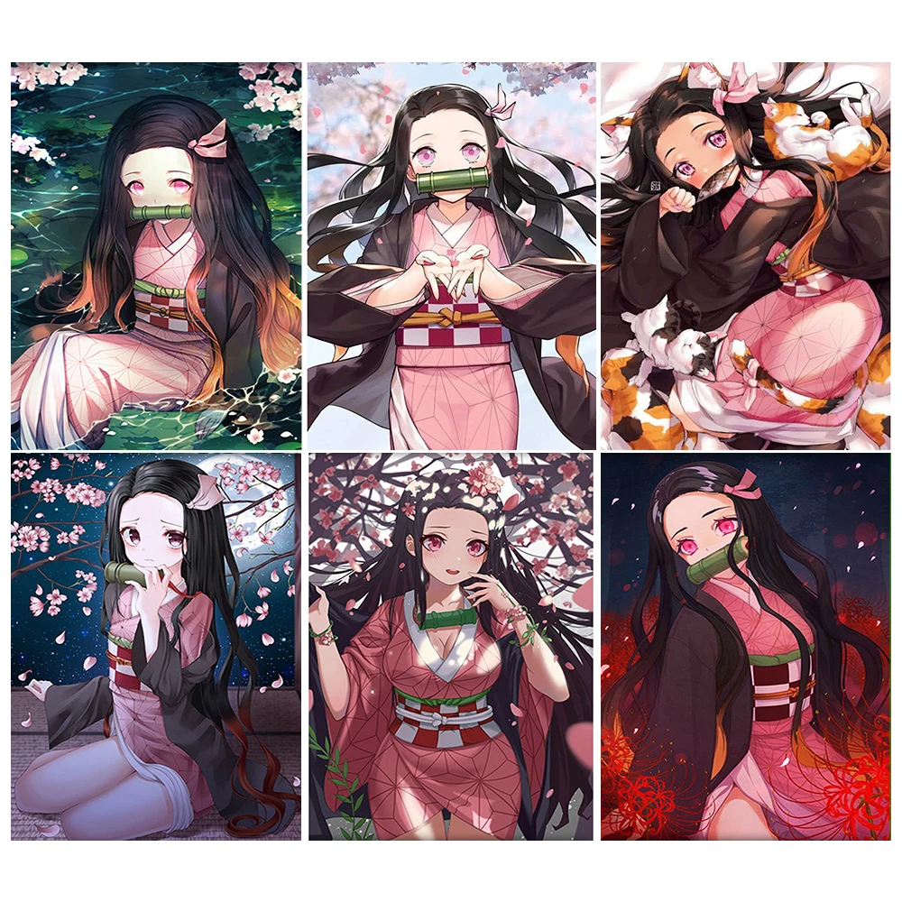 Demon Slayer Diamond Painting Kamado Nezuko Diamond Embroidery Mosaic Anime  Rhinestones Painting Cartoon Home Decor