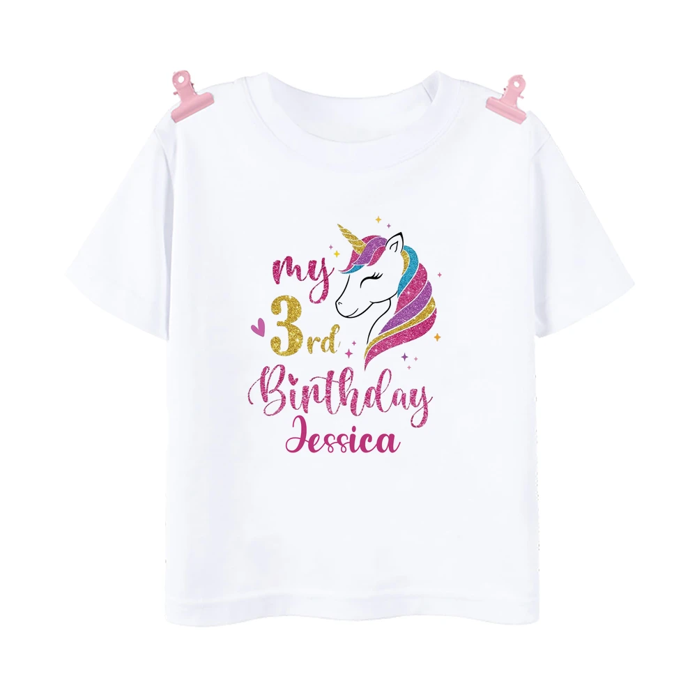 Personalised Unicorn 1-12 Birthday Shirt T-Shirt Wild Tee Girls Party T Shirt Unicorn with Name Clothes Kids Fashion Tops Tshirt 6