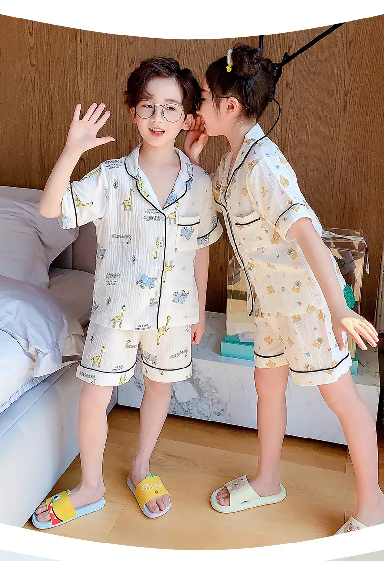 nightgowns elegant Children's Pajamas Summer Short Sleeve Baby Girls Nightwear Clothes Thin Pure Cotton Cute Boys' Sleep Wear 4-15Y Kids Pajamas expensive pajama sets	