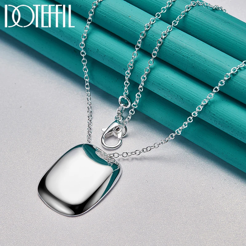 DOTEFFIL 925 Sterling Silver Square Sign Pendant Necklace 18 Inch Chain For Women Wedding Engagement Party Fashion Charm Jewelry