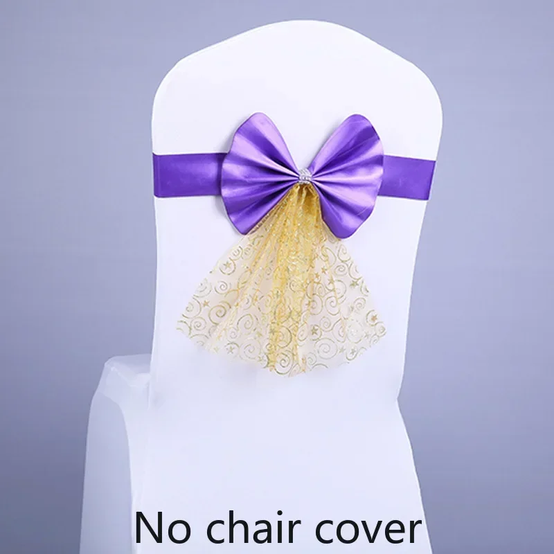 

Bowknot chair cover back flower wedding yarn bow gold elastic chair cover back decoration Chair Sashes home decor