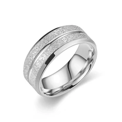 8MM Stainless Steel Matte Deep Groove Titanium Ring - Fashionable Waterproof Jewelry - 8 (Silver)