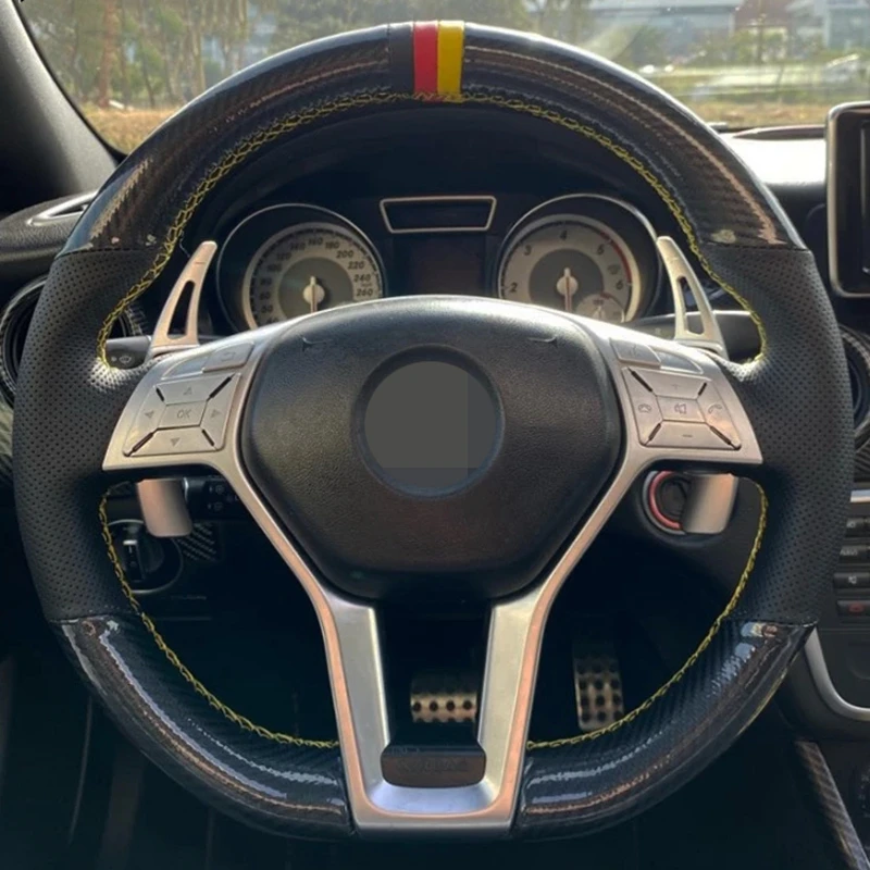 Car Steering Wheel Cover Customized Carbon Fibre Leather Accessories For Mercedes Benz Aclass