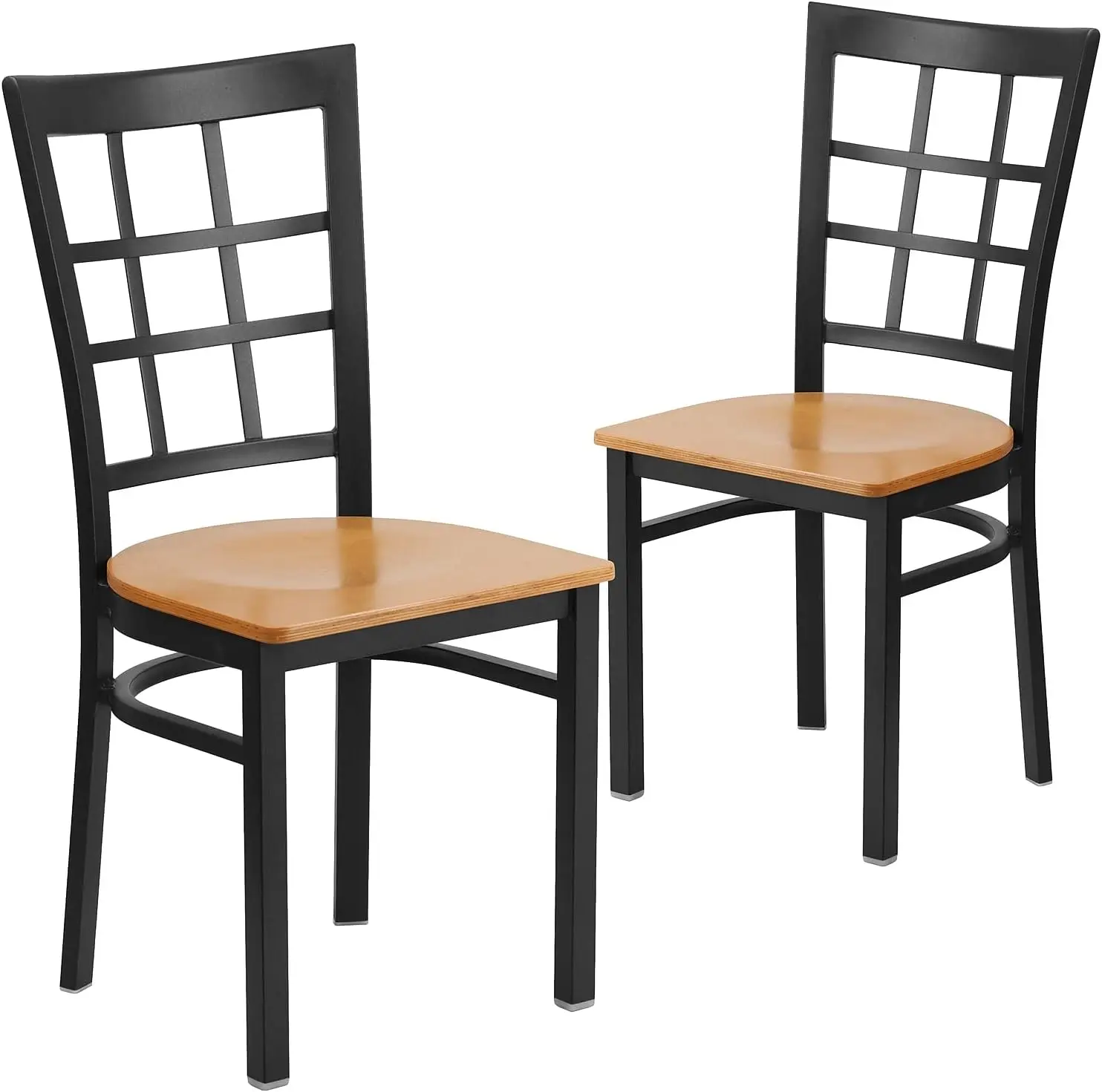 2 Pack HERCULES Series Black Window Back Metal Restaurant Chair-Natural Wood Seat