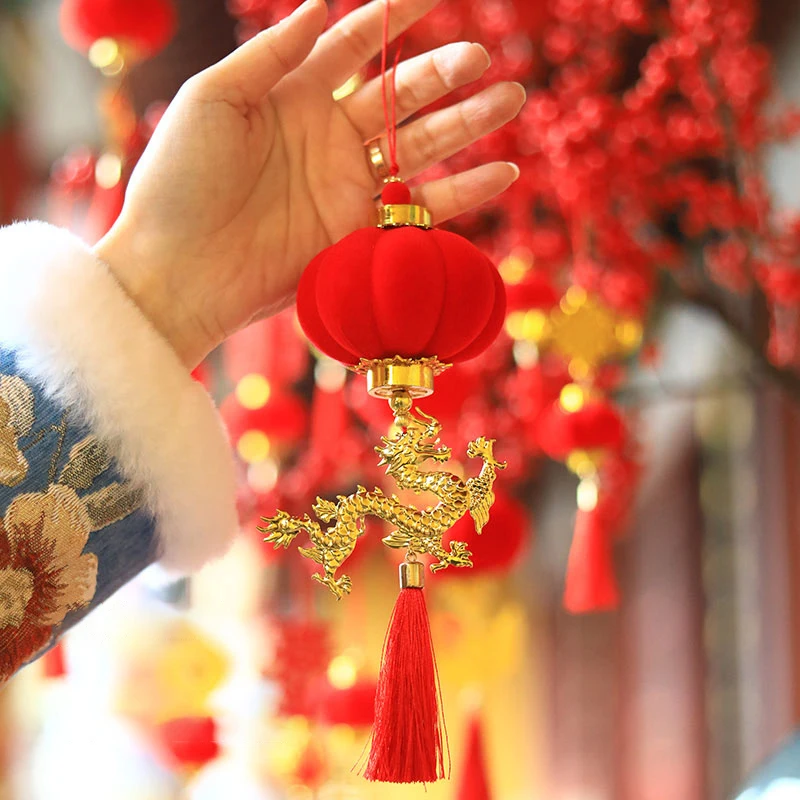 

1Pcs Chinese New Year Decor 2024 Chinese Lunar Year Mini Lantern Hanging Ornament Fu Word Spring Festival Red Pendant Home Decor