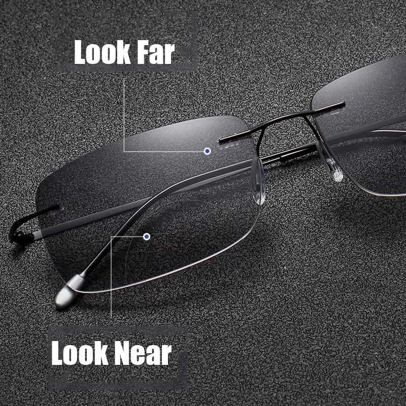 

Near-far dual-purpose Bifocal Reading Glasses Men multi-focus Rimless Anti-Blue Light Hyperopia Eyeglasses Ultra-light Eyewear