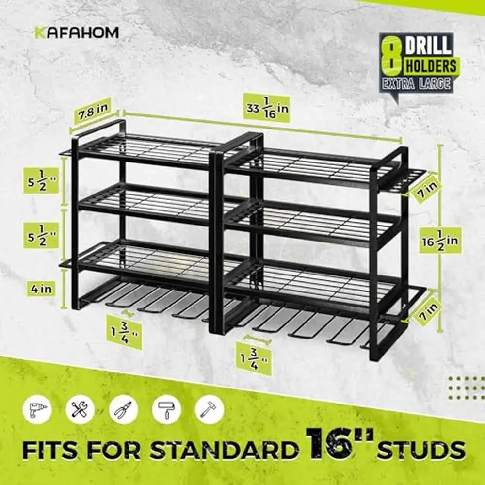 Power Tool Organizer Wall Mount 4 Layers Drill Holder Rack Garage Tool Storage Metal Shelf with Hammer Pliers Screwdriver Holder 5