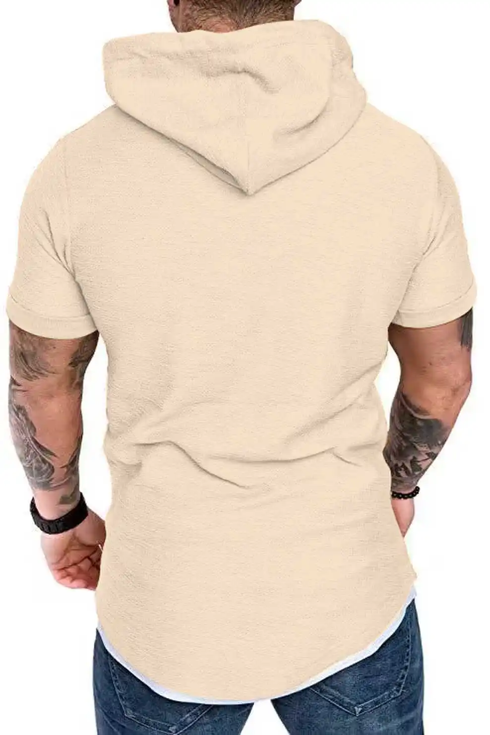 New men's summer hooded T-shirt Men's solid color top men's short sleeve T-shirt Hoodie casual fashion men's short sleeve 3