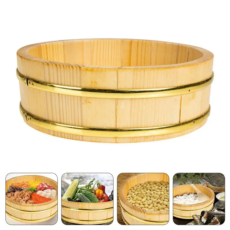 

Japanese Sushi Bucket 26cm 28cm Rice Kitchen Storage Buckets Wood Sushi Serving Bucket For Korean Style Restaurant Supplies