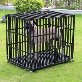 XXL Large Heavy Duty Dog Crate Strong Pet Cage Tear Resistant Square Tube Metal Kennel Playpen with Lockable Wheels and Tray 2