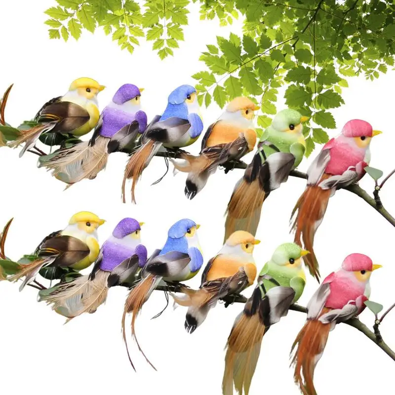 

12Pcs/set Artificial Bird High Simulation Craft Foam Feather Birds Ornament For Home Garden Wedding Decoration Party