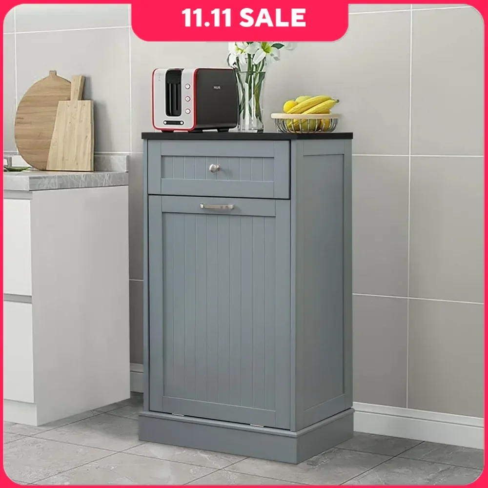 Kitchen Tilt Out Trash Cabinet Upgrade Wooden Free Standing Trash Cabinet with Hideaway Drawer 10 Gallon Cabinet Kitchen