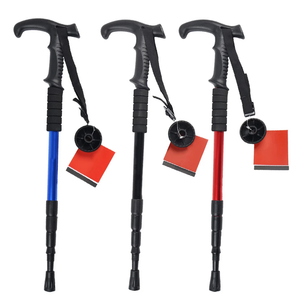 1pc Aluminum Alloy Plastic Folding Walking Stick Telescop Crutch Walking Stick Hiking Hike Trekking Pole Shock Sticks Non Slip