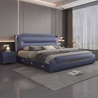 Chambre à coucher de luxe lit sommeil minimaliste européen tables de nuit tissus d'ameublement lits Queen Lounge Letto Matrimoniale meubles d'hôtel 2
