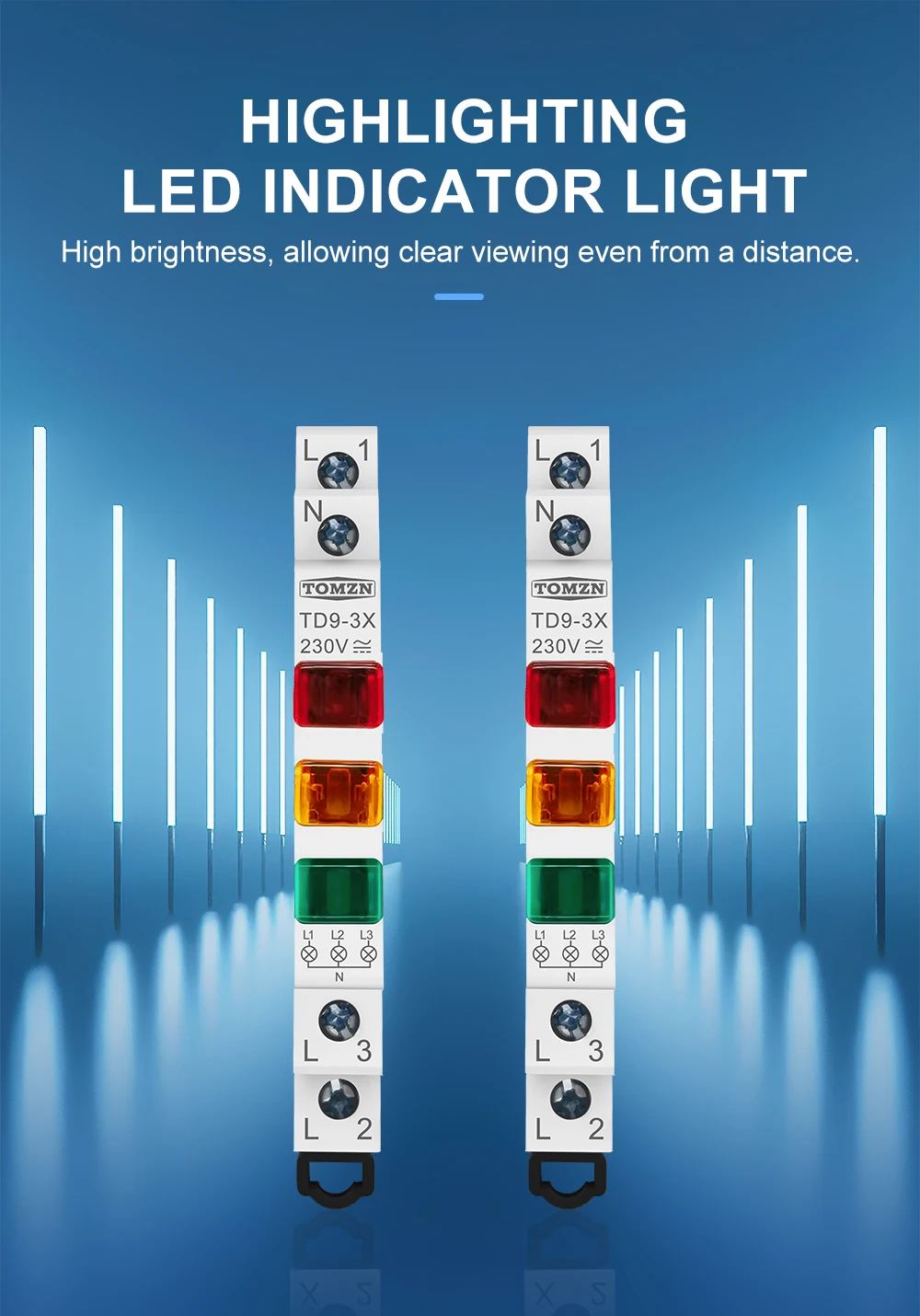TD9-3X led light 230V AC/DC 9mm Red Yellow Green Three Phase Signal warning ligh