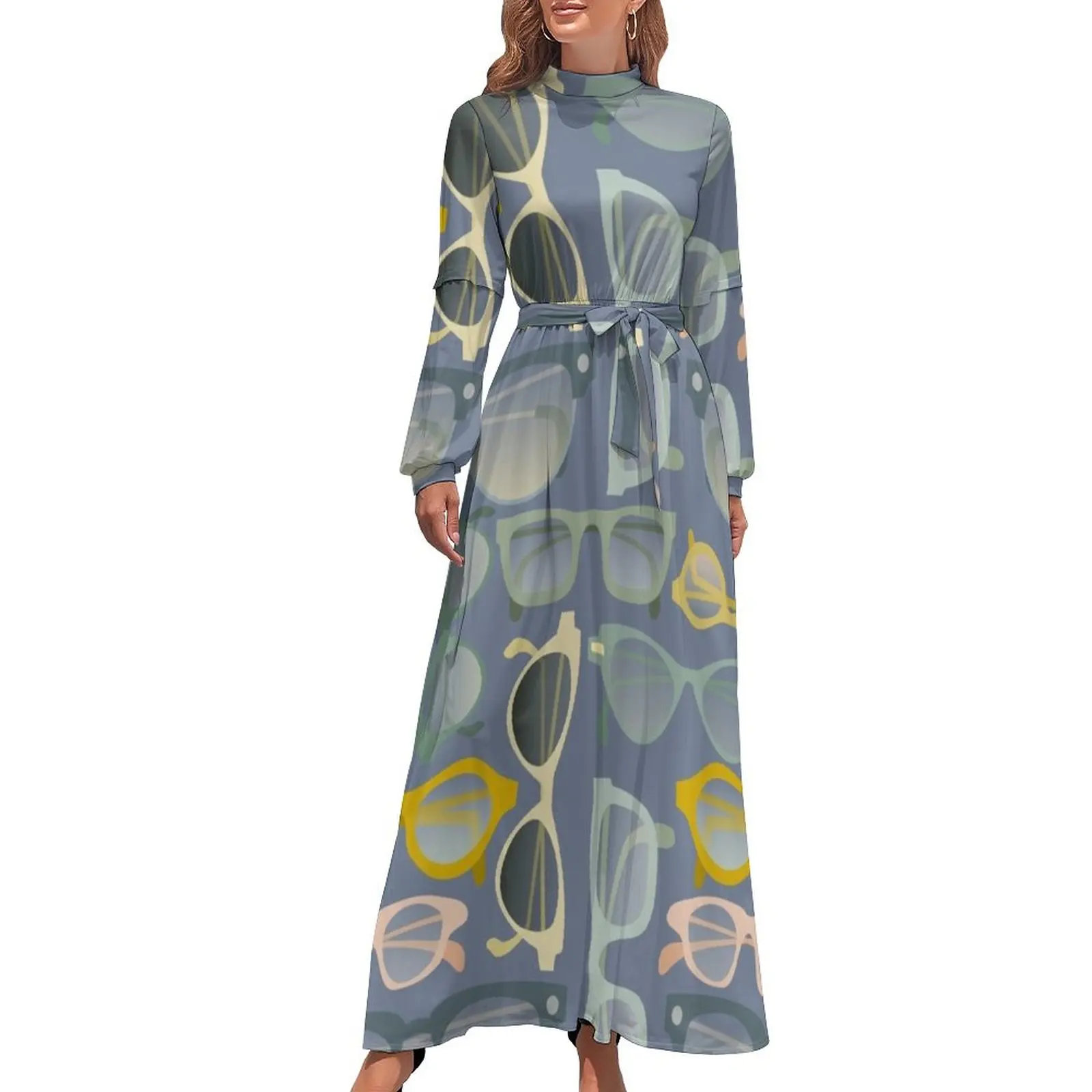 thumbnail image 1 of Vestido largo con gafas de colores pastel, vestido de verano, vestido diario para mujer, verano, 1 of 5