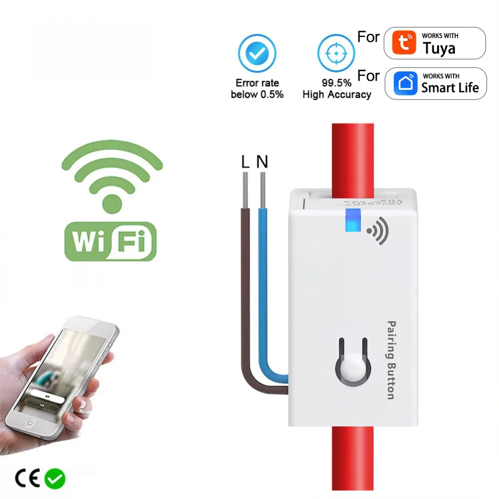Tuya 스마트 WiFi 에너지 미터 1-50A, 실시간 전력 소비 모니터링 및 상세한 수출 가능한 사용 기록 제공
