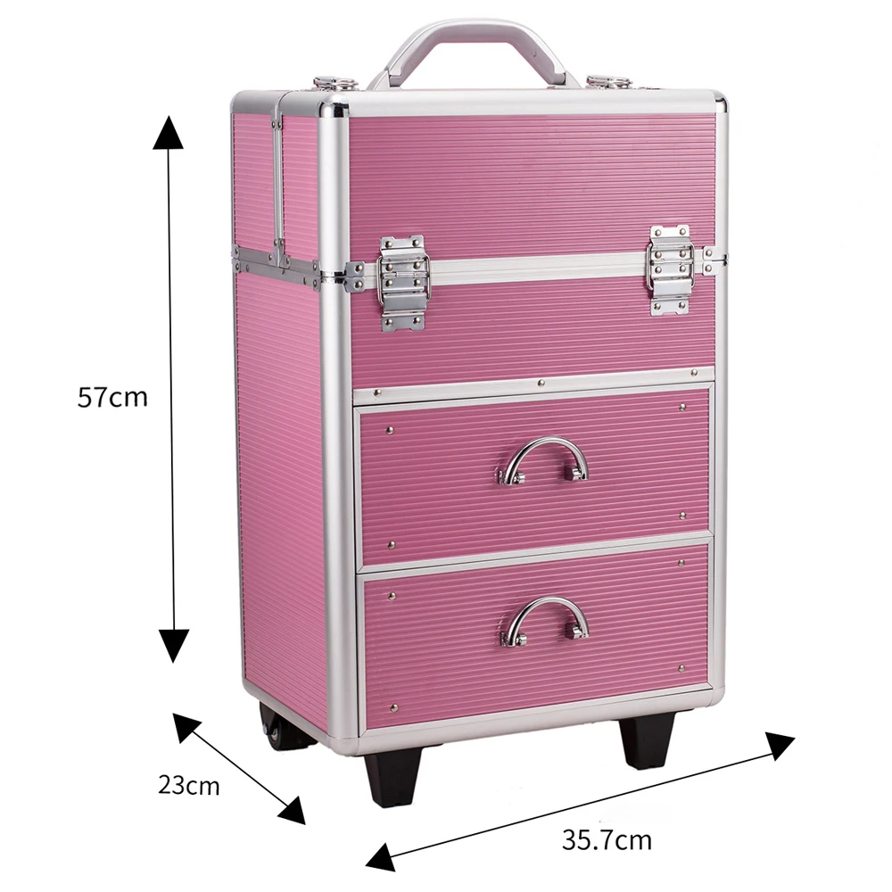4 Tier Lockable Cosmetic Makeup Train Case with Extendable Trays Pink