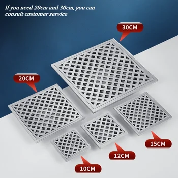 ท่อระบายน้ำพื้นสแตนเลสสตีลขนาด 304 แบบสี่เหลี่ยม 15x15 ซม. สำหรับภายนอกอาคาร แบบระบายน้ำได้ปริมาณมาก 1