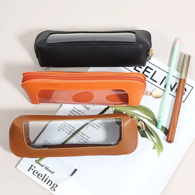 Portable Waterproof Transparent Zipper Makeup Brush Storage Bag, New PU Cosmetic Bag, Sundries Organizers, Stationery Gifts