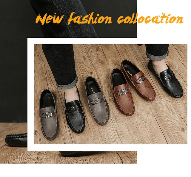 New Fashion Loafers Men Leather Casual Shoes Trend Spring/Autumn Men Luxury  Shoes Driving Breathable Slip-On Solid Men Shoes