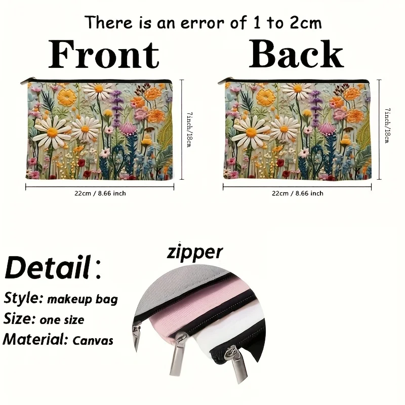 Blommig necessär i canvas med prästkragar för smink och resor_voghion.com